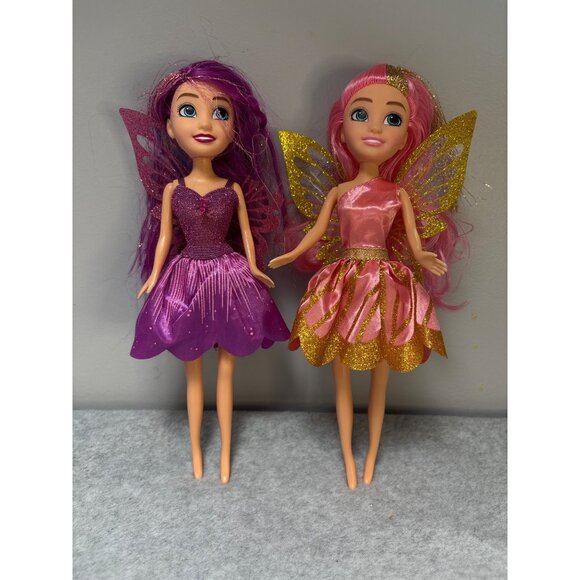 Zuru Sparkle Girlz Fairy Doll Set Pink & Purple Wings Glitter Dresses 10" Kids C - Picture 1 of 6